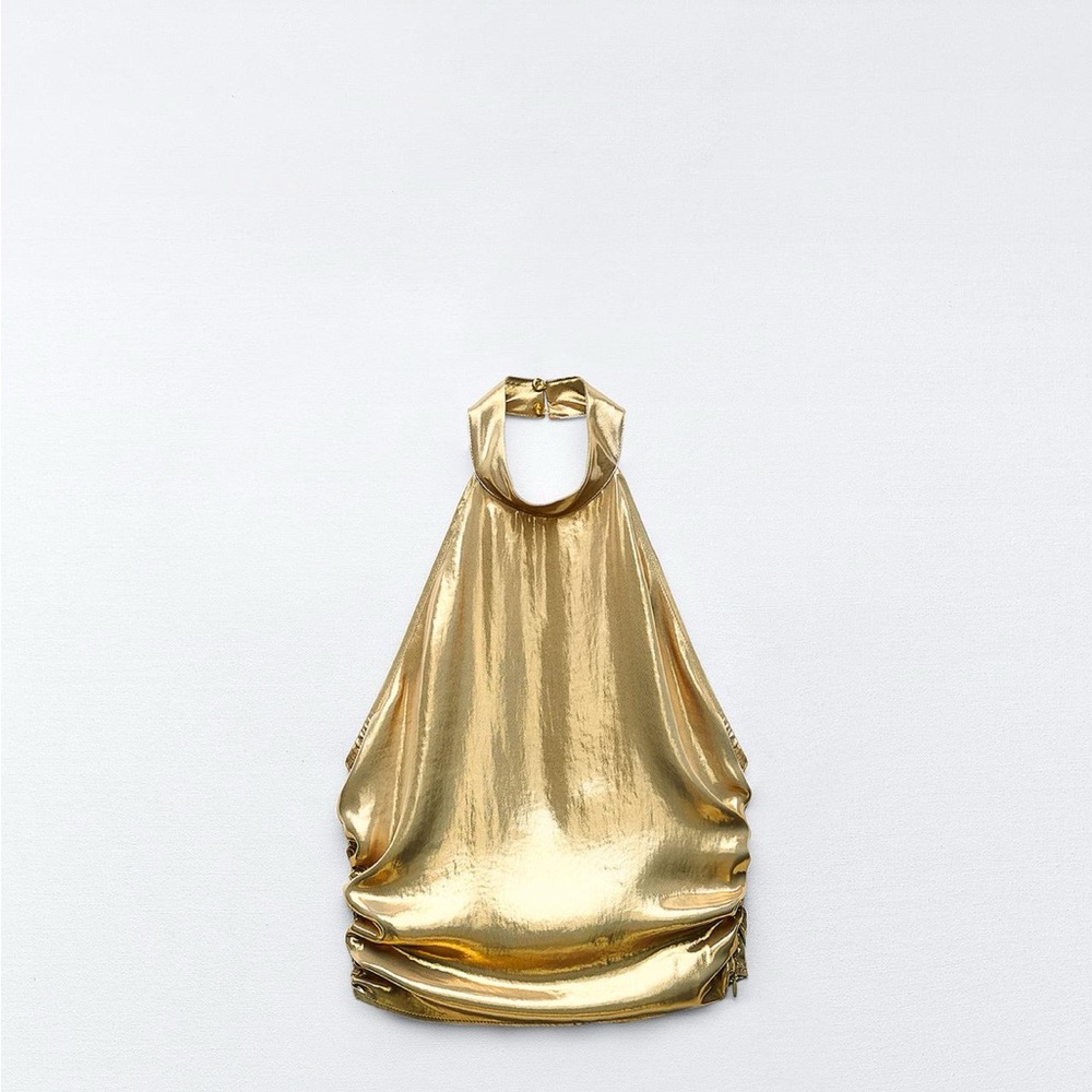 Metallic gold halter neck top